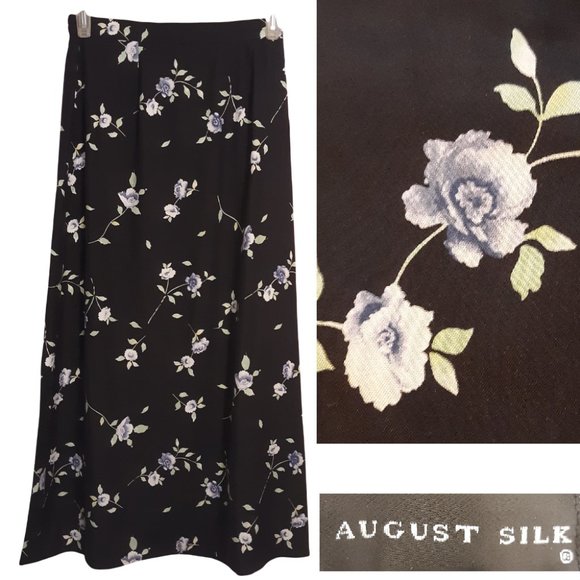 Silk floral maxi skirt, "ROMNC FLR" - Picture 1 of 15